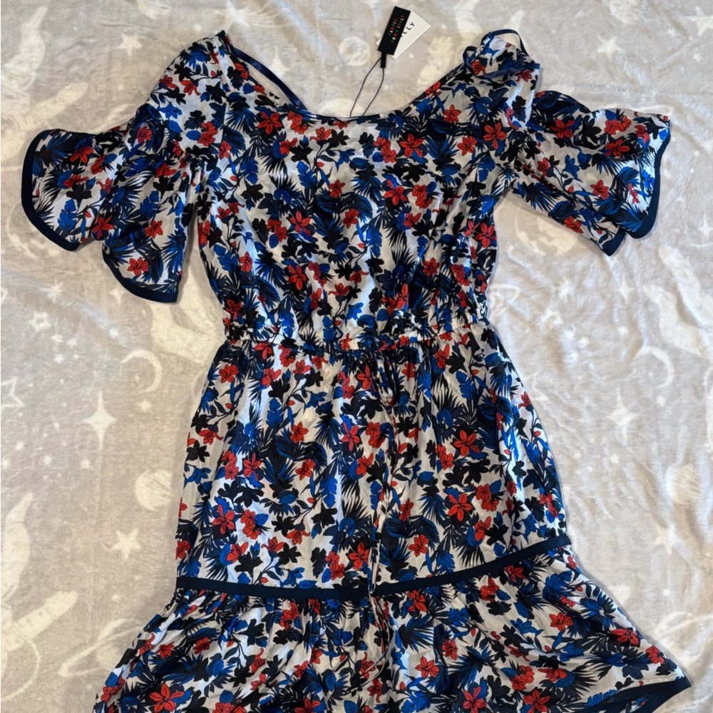 Milly Vibrant Floral Dress in Red and Blue